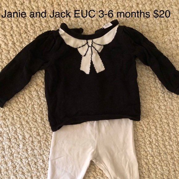 Janie and Jack Other - Black sweater with white bow and white leggings Janie and Jack Other - Black sweater with white bow and white leggings